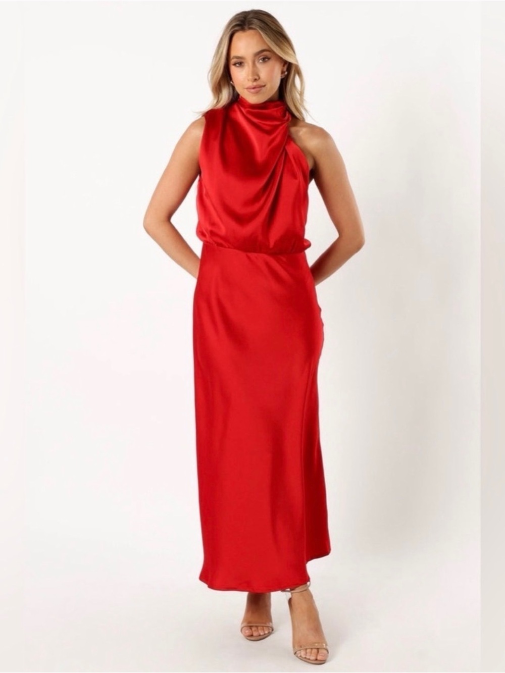 Petal & Pup Red Satin Maxi Dress ❤️